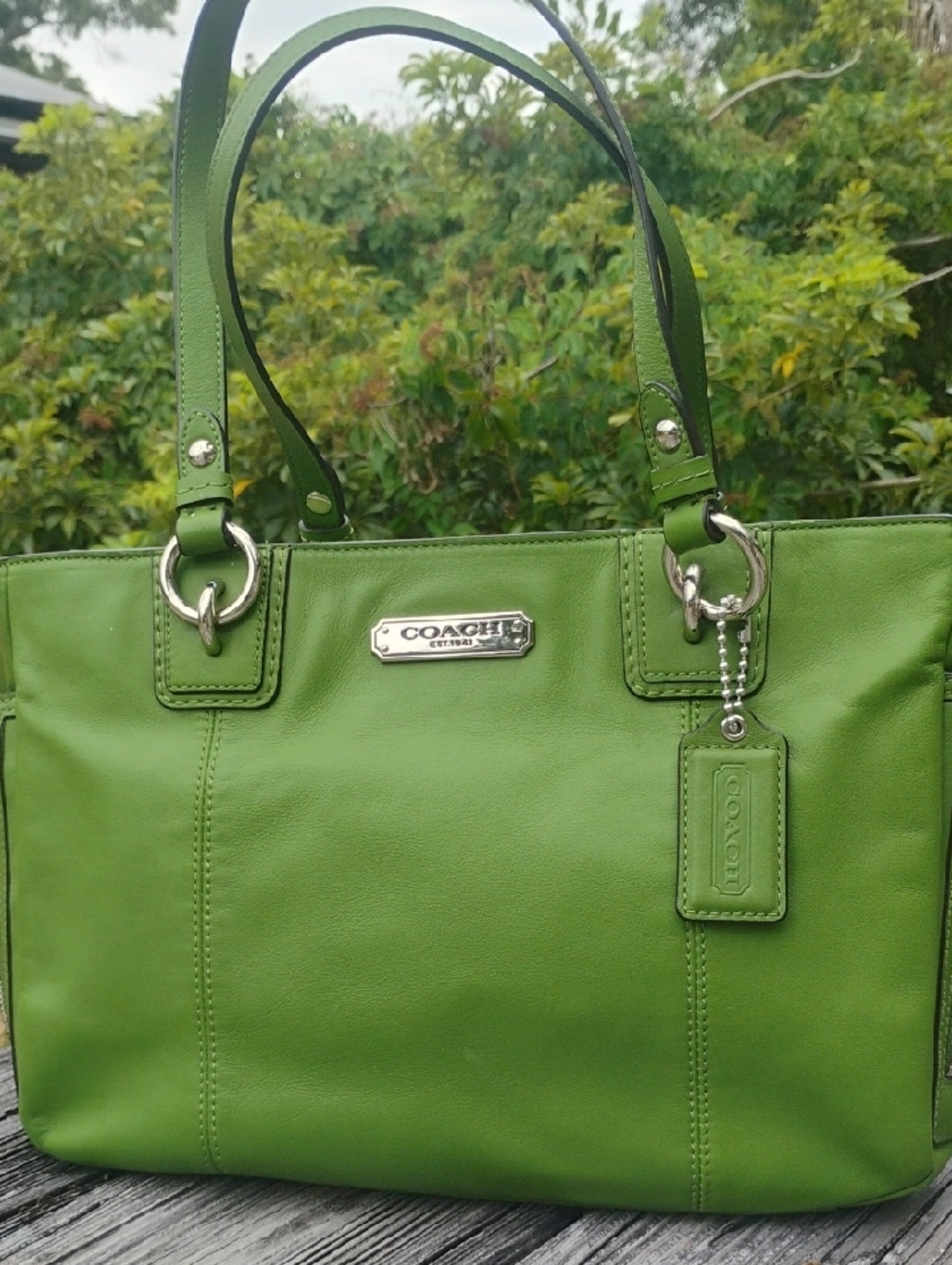 Coach F19252 Gallery Tote In Green Pristine Condition Amazing Outside And Inside